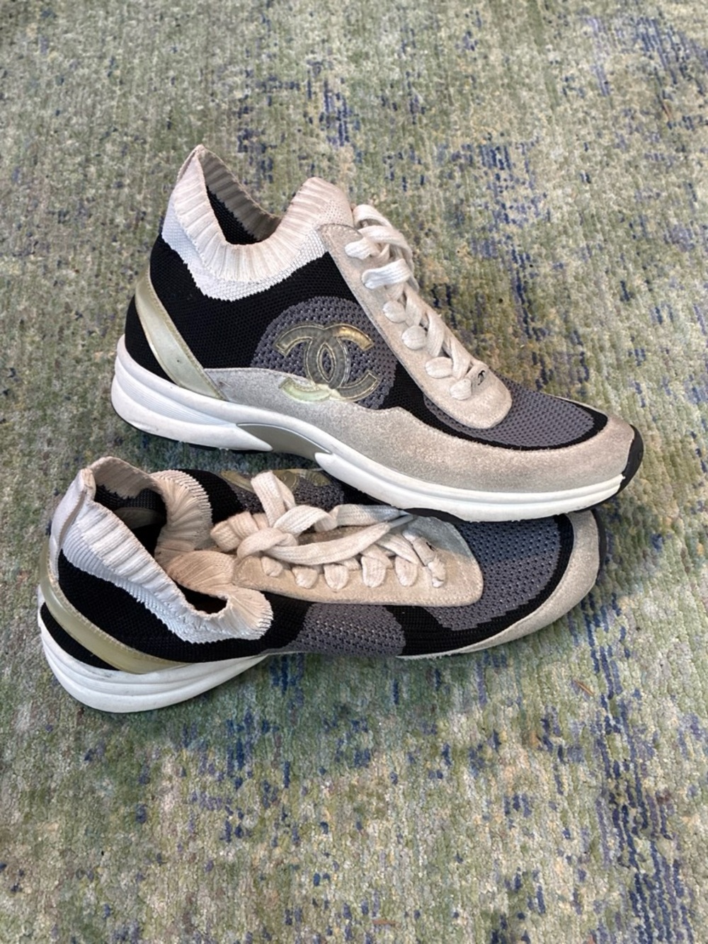 Chanel Black & Gray Knit Runner Sneakers